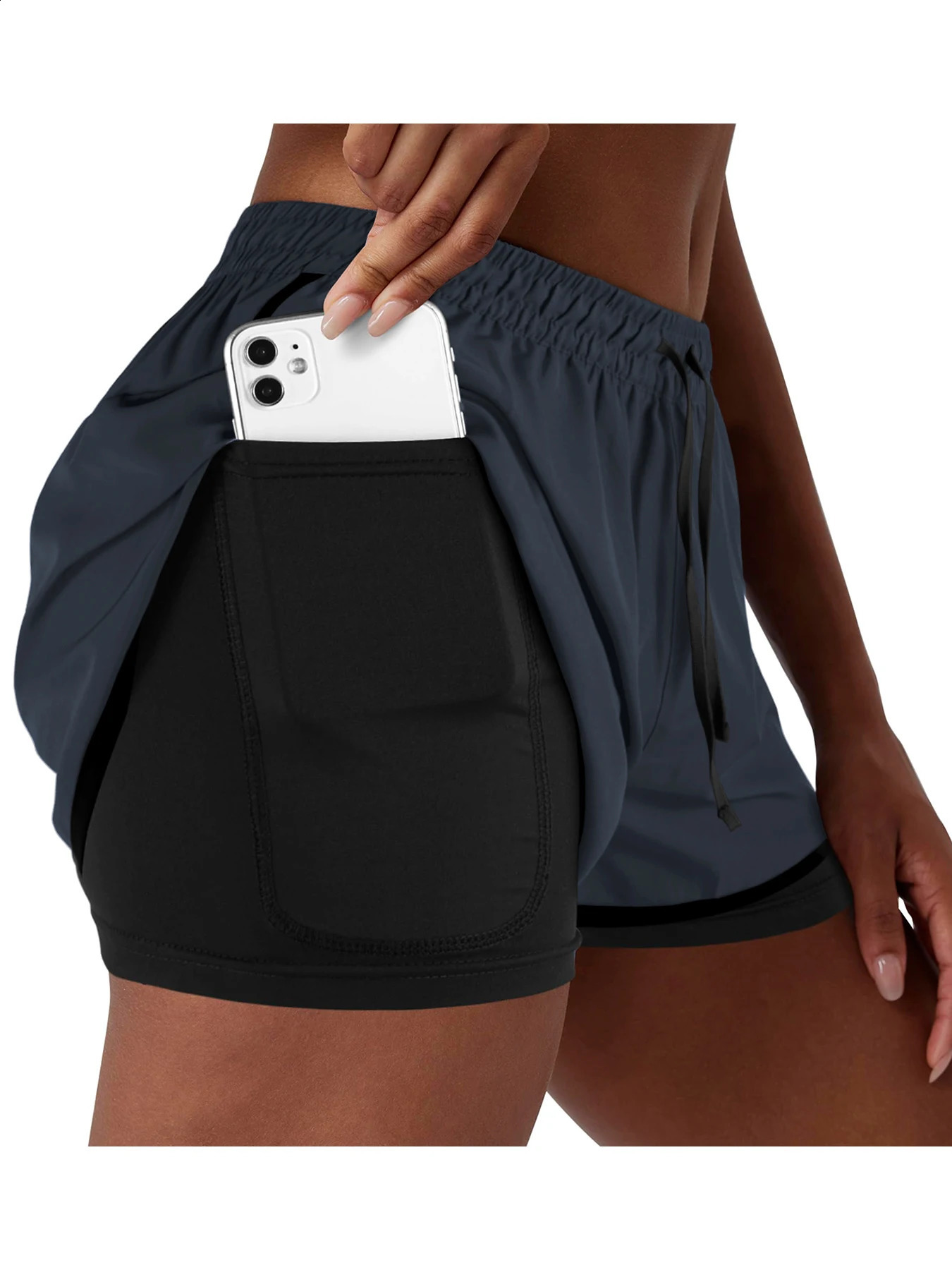 Womens Double Layer Running Shorts Quick Dry ThreeQuarter Length Sportswear Casual Sporty Look TwoPiece Set 260626 - view 3