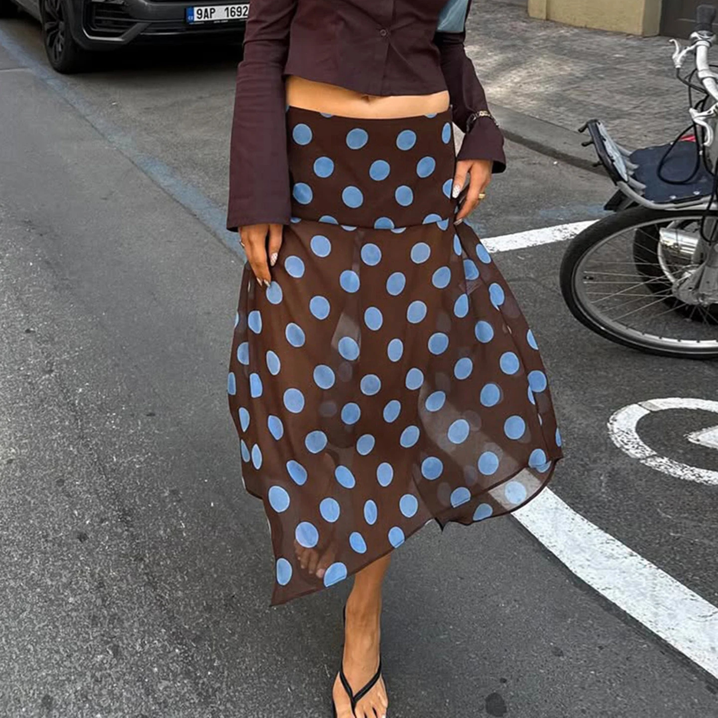 SUCHCUTE Elegant Polka Dot Print Asymmetrical Skirt Womens LowWaisted Vacation Y2K Summer Beachwear Streetwear Casual 260626 - view 6