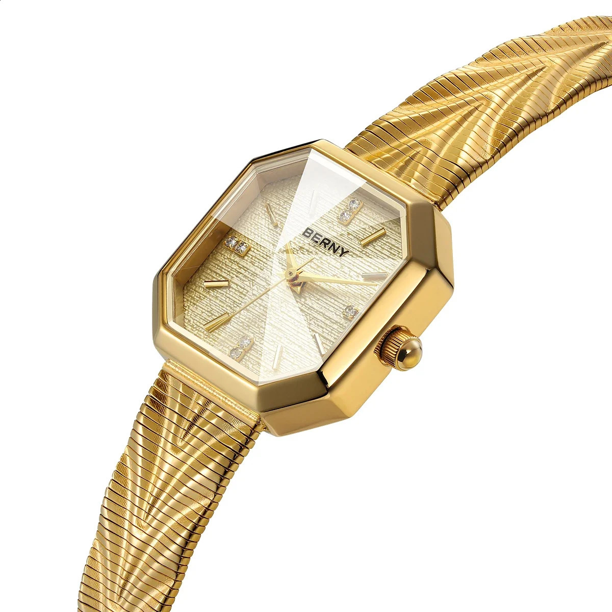 BERNY Gold Watch for Women Grit Dial Octagonal Ladies Quartz Wristwatch Stainless Steel Women Small Golden Watch y Watches 260625 - view 3