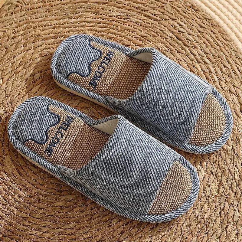 Women Linen Slippers Four Seasons Women Indoor Sandals Adults Cartoon Slides Couples Open toed Breathable Home Shoes 260624 - view 6