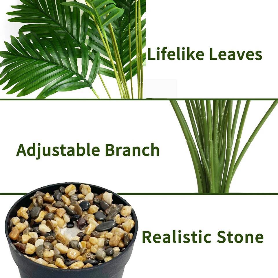 24 Leaves Areca Palm Artificial Plants Trees in Pot Plastic Green Fake Plant Tree Bonsai for Room Home Indoor Outdoor Decoration ddmythur - view 5