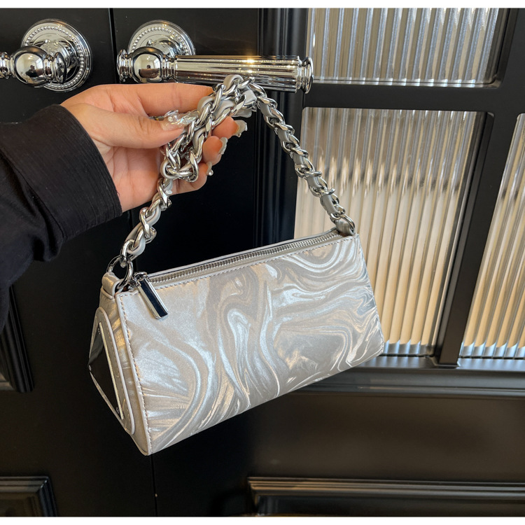 Designer Bag Vintage Marble Swirl Print Underarm Baguette Bag Ladies Trendy Shiny PU Leather Dual Strap Crossbody Handbag Fashion Evening Party Should - view 5