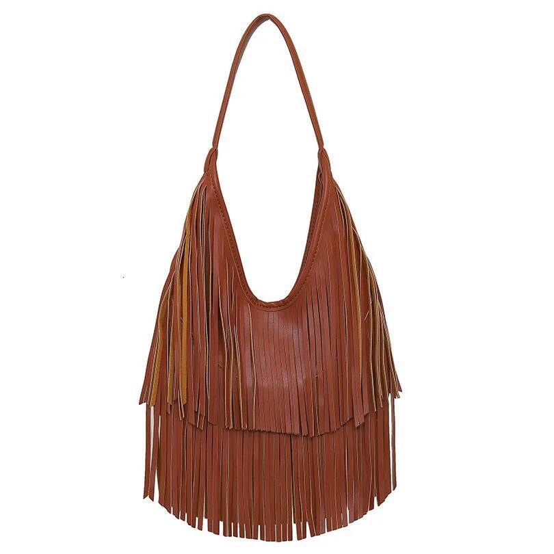 PU Fashion Crossbody Large Capacity Women Tassels Shoulder Minimalist Fringe Hobo Bag Solid Color For Party Vacation Andralyn - view 3