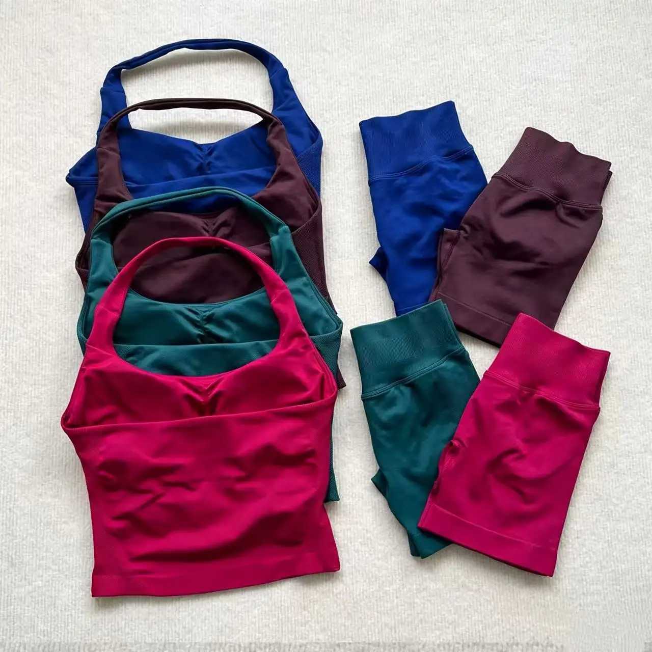Set 2 Pieces Shorts Yoga Women Backless Halter Tops High Waist Seamless Shorts Gym Suit Fitness Sportswear Workout Sets M260626 - view 5