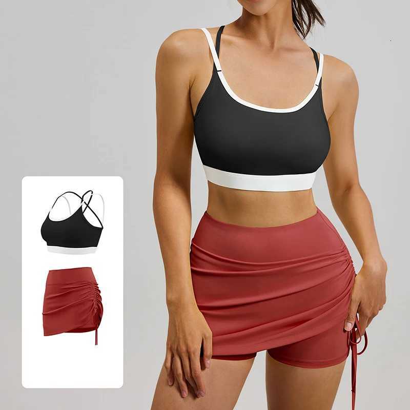 Ruched Side 2026 Drawstring Women 2 Piece Yoga Sets Color Block Sports Bra High Stretch Shockproof Running Workout Sportswear M260626 - view 4