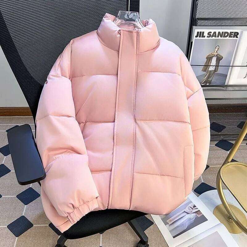 Pure black lightweight down jacket for men, winter youth, two cotton jacket, high street standing collar face W260626 - view 4