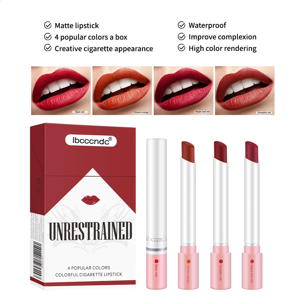 4 Colors Lipstick Set Velvet Matte Waterproof Long-Lasting Lip Tint Gloss Non-Stick Cup Cigarette Lipstick Kit Woman Makeup 260626 - view 5