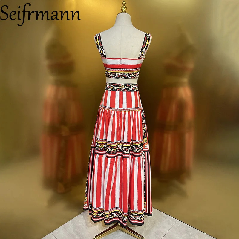 Seifrmann 2026 Summer Womens Fashionable Square Collar Sleeveless Cotton Printed TopLong Half Skirt Two Piece Set 260625 - view 3