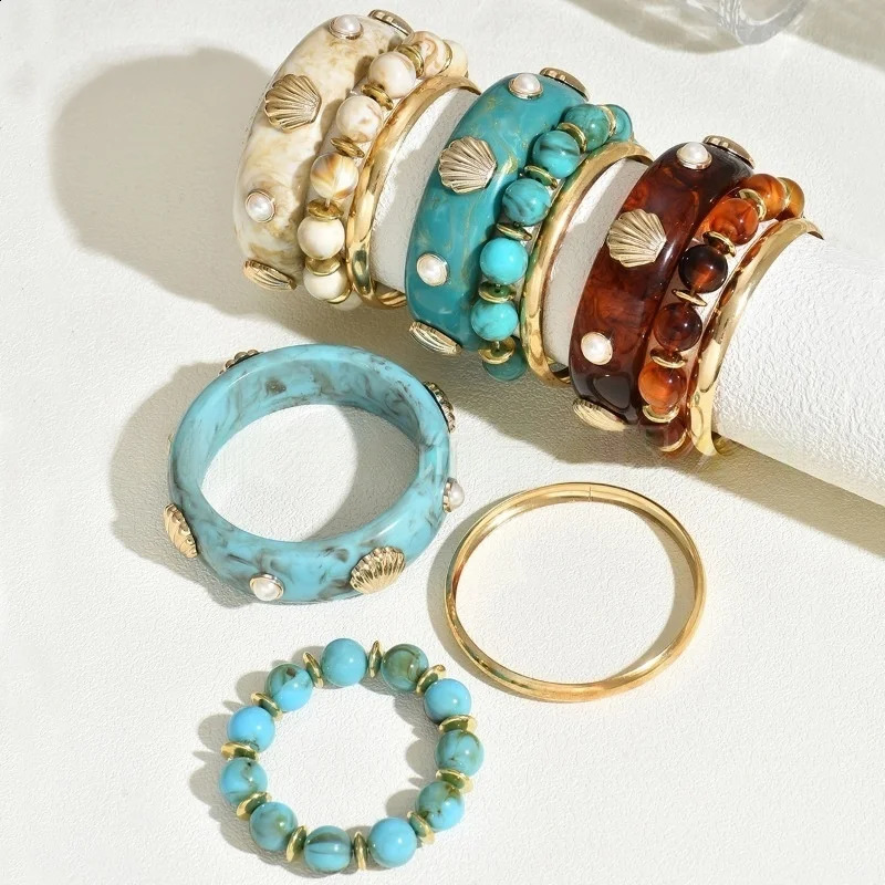 DIEZI One Set Bohemian Ethnic Beads Strand Bracelet Bangle Sets Vintage Pearl Shell Resin Bangles For Women Men Gift Jewelry 260625 - view 7
