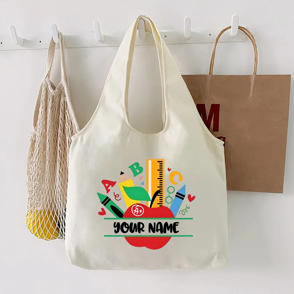 Personalised Shouder Bag Custom Name Canvas Bags Teacher Life Harajuku Handbag Women ShoppingTote Travel Bag Gifts for Teachers 260625 - view 5
