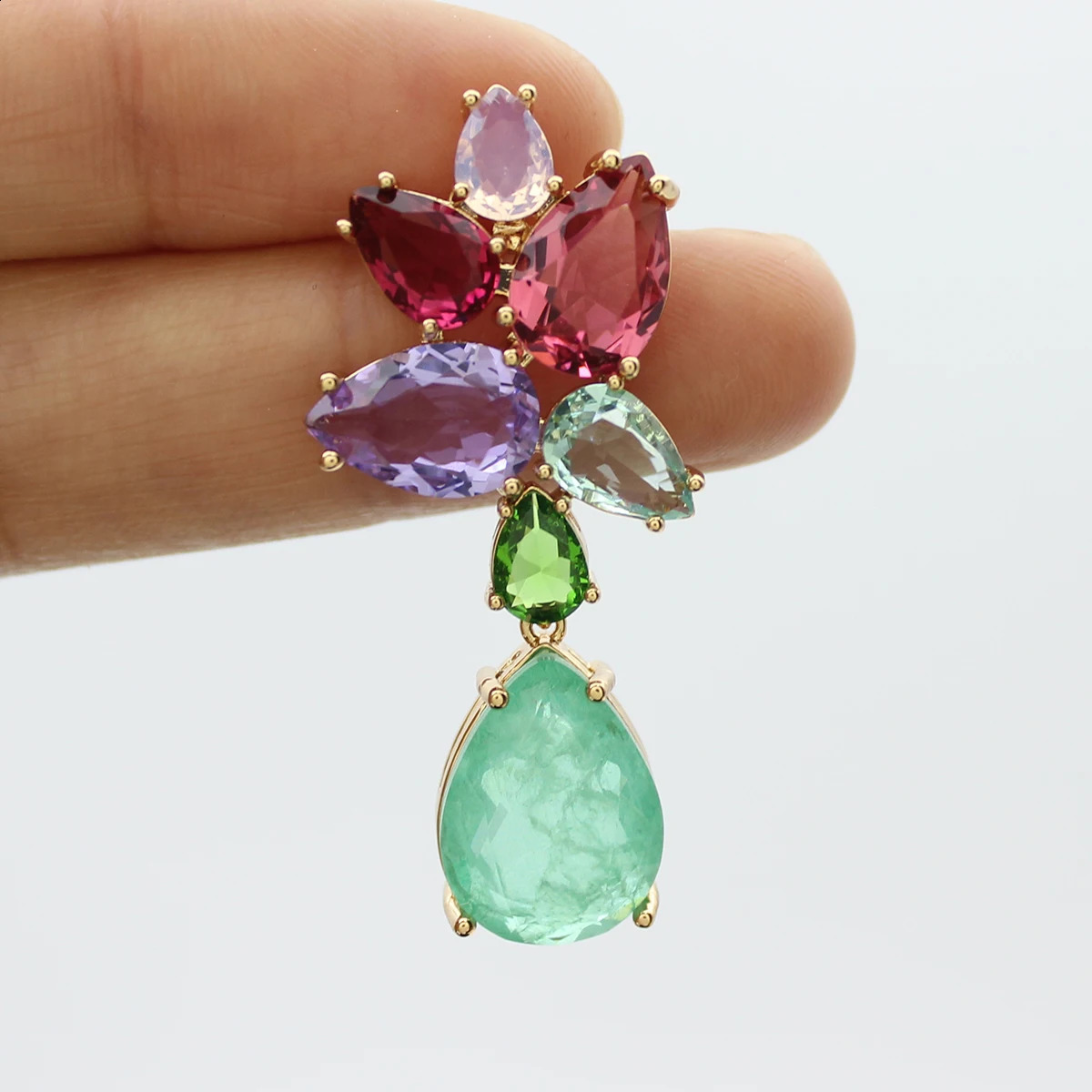 Green Dangle Earrings for Women Jewelry for Evening Party Cubic Zirconia Colorful Leaf Plant Drop Earrings Female Gift 260625 - view 5