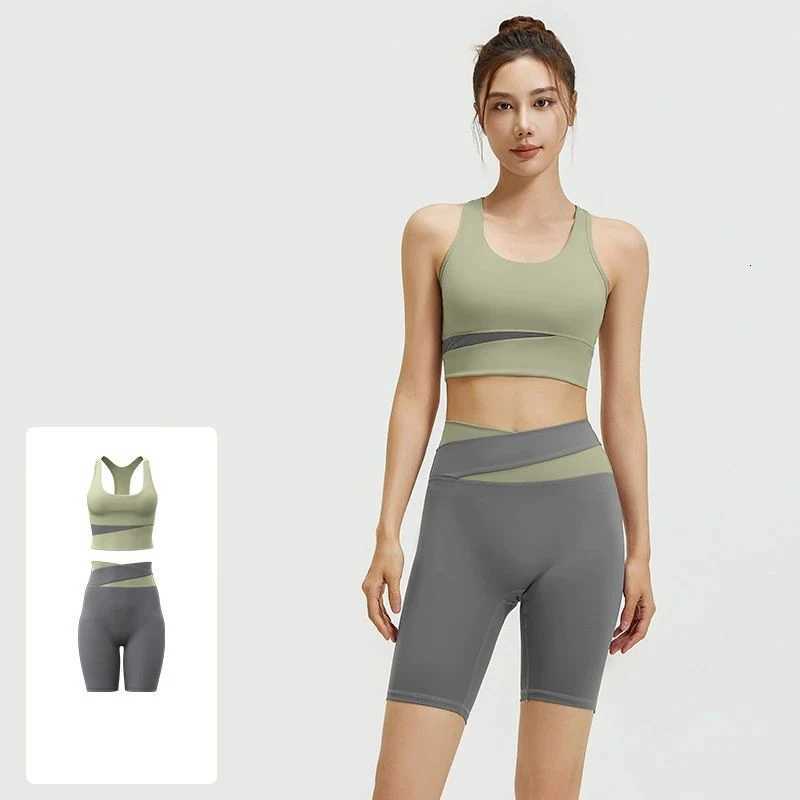 RacerColor Block Womens Summer Sports Bra 2 Piece Yoga Sets Skin-Friendly Breathable Shorts Sets for Pilates Running M260626 - view 3