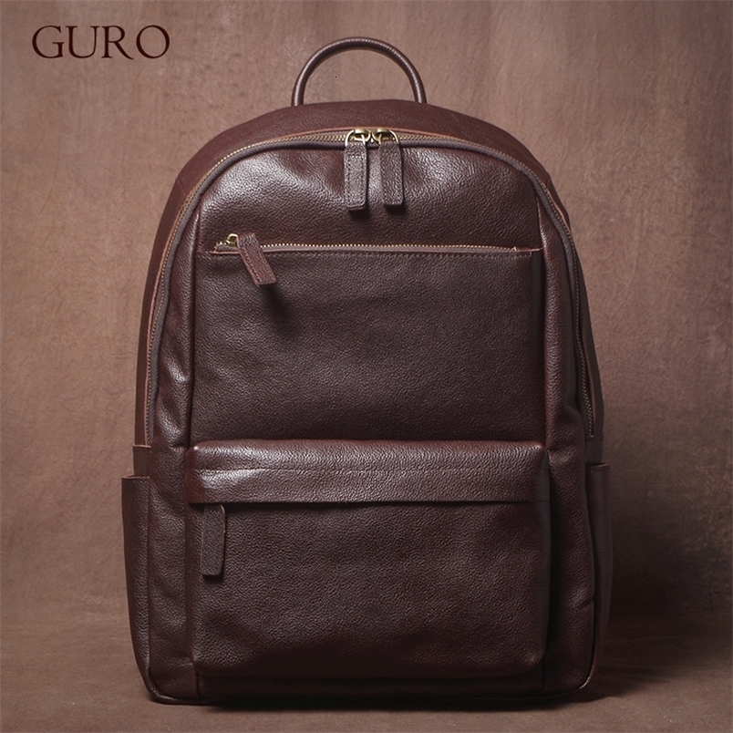 GURO Higher Quality Genuine Leather Backpack Mens Commute Business Travel Bag Women y Cowhide Schoolbag Office Laptop Bags y260615 - view 1