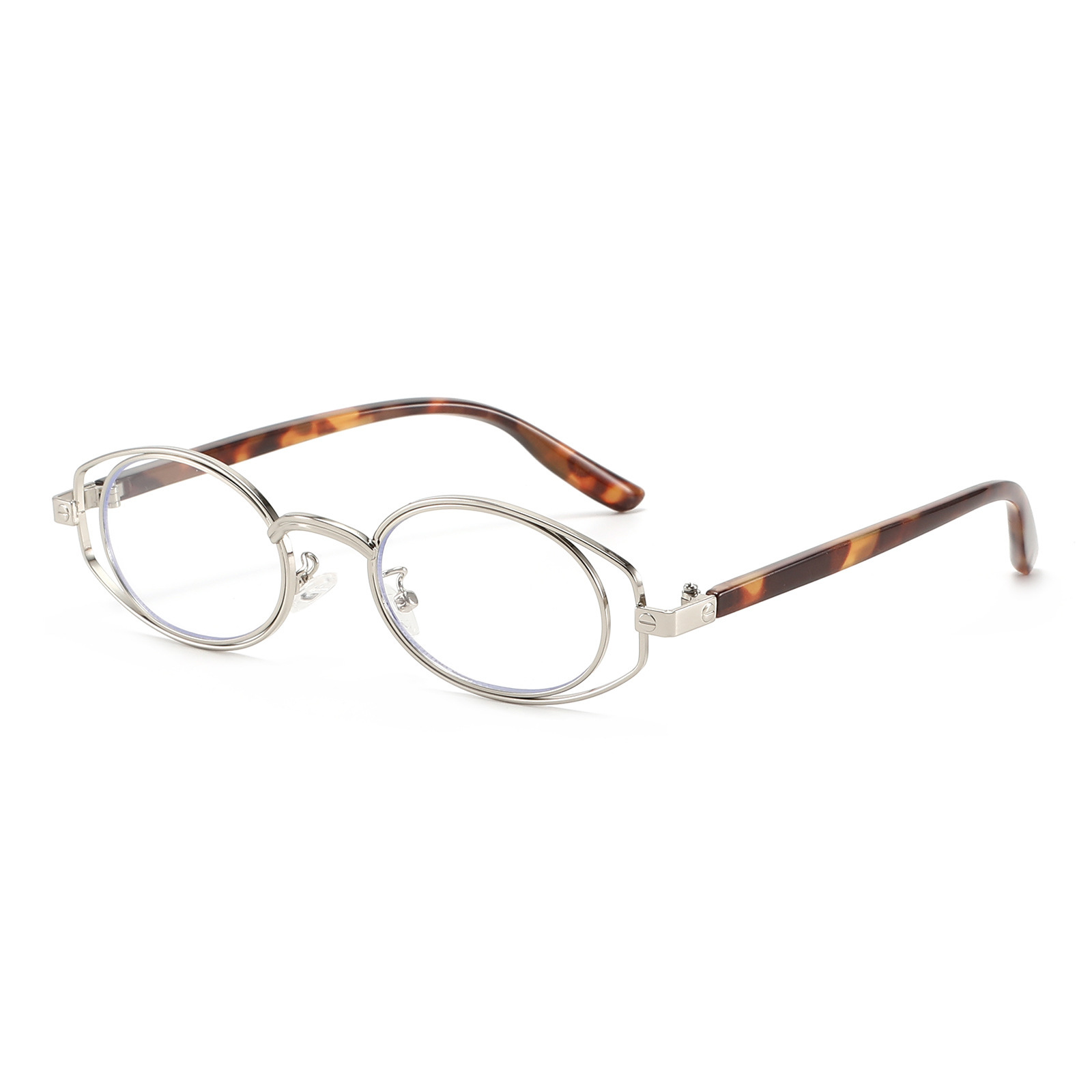 New Double-Ring Oval Fashion Eyeglass Frame, Korean Retro Style, For Women, Anti-Blue Light, Can Be Fitted With Prescription Lenses