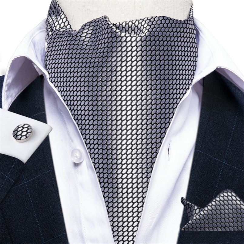 Jacquard Men Plaid Ascots Fashion Paisley Ties Wedding Formal Cravat Ascot British Gentleman Soft Polyester y Gray Neck Tie 260617
