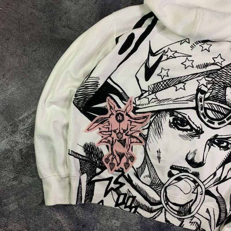 Y2K Retro Harajuku White Pullover Hoodie Vintage Anime Manga Graphic Print Streetwear Casual Loose Men Women Sweatshirt W260626 - view 3