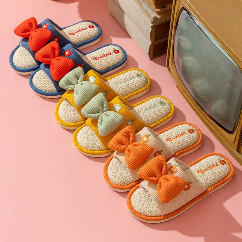 Ladies Summer Casual Linen Slippers Cartoon Multicolor Bow Girls Home Anti-Slip Slippers Simple Cute Slip-On Footwear 260624 - view 4