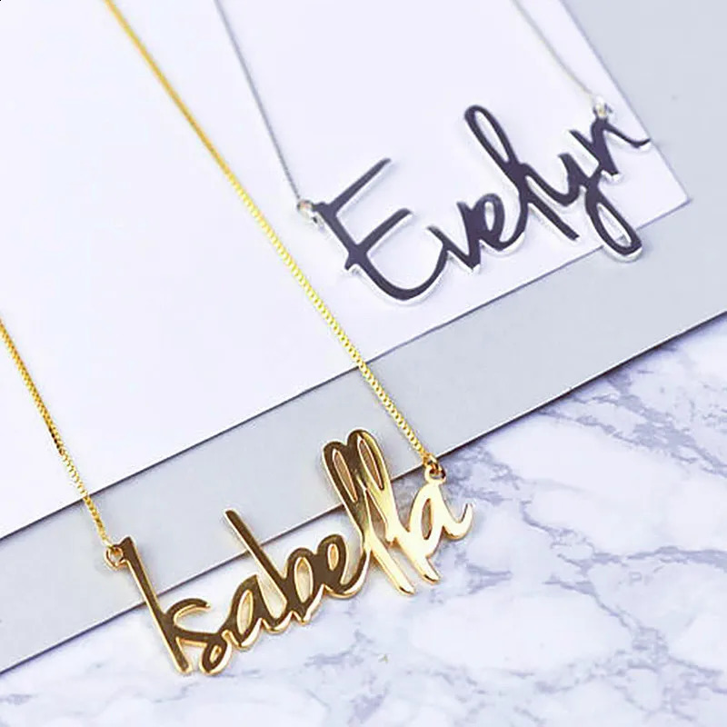 Custom Name Charms Necklace Gold Color Stainless Steel Box Chain Necklaces for Women Men Personalized Handmade Pendants Jewelry 260615