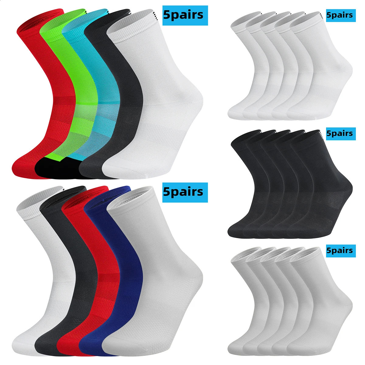 5 Pairs Cycling Socks Men Women Breathable Crew Bike Running Fashion Compression Climbing Travelling Walking Hiking 260622