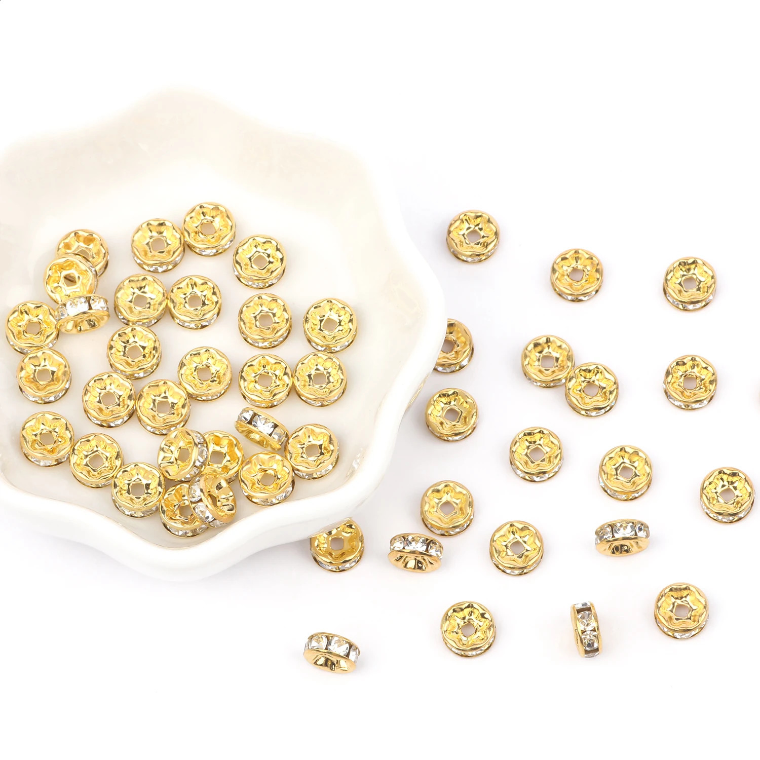100pcs/Lot 4mm 6mm 8mm Gold Color Rhinestone Rondelles Loose Spacer Beads Metal Crystal Beads for Jewelry Making DIY Accessories 260623 - view 6