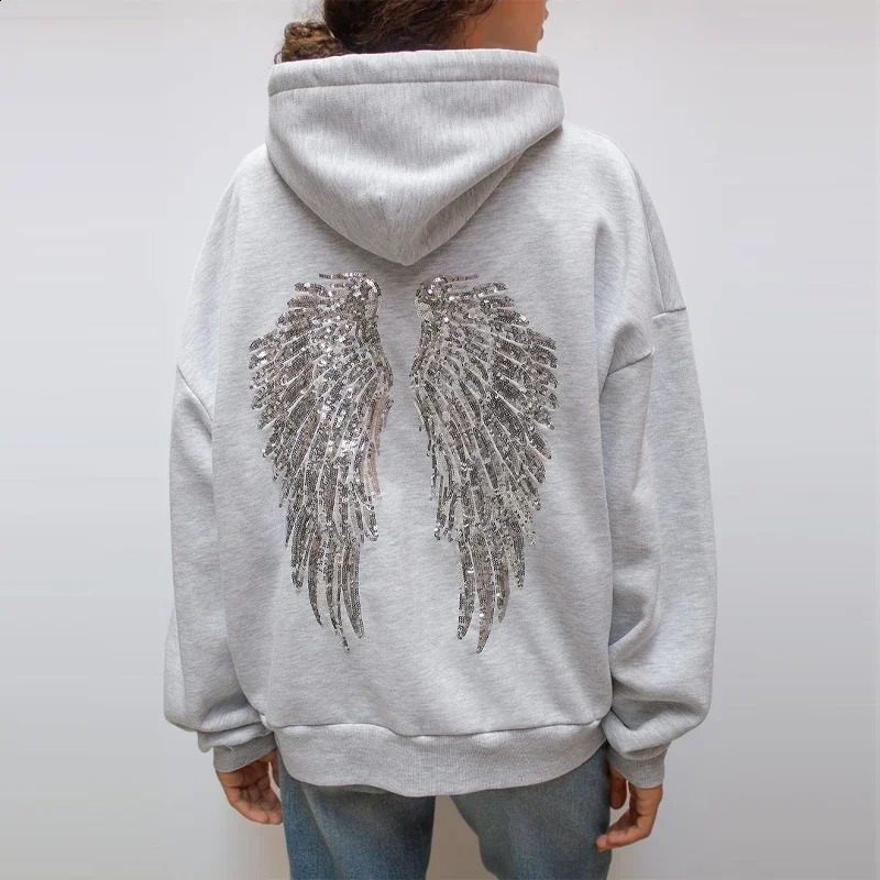 Gothic Shinny Sequin Angle Wings Hoodie Pullover For Women Loose Solid Hooded Sweatsuit Lady Autumn Winter Outwears 260626 - view 7