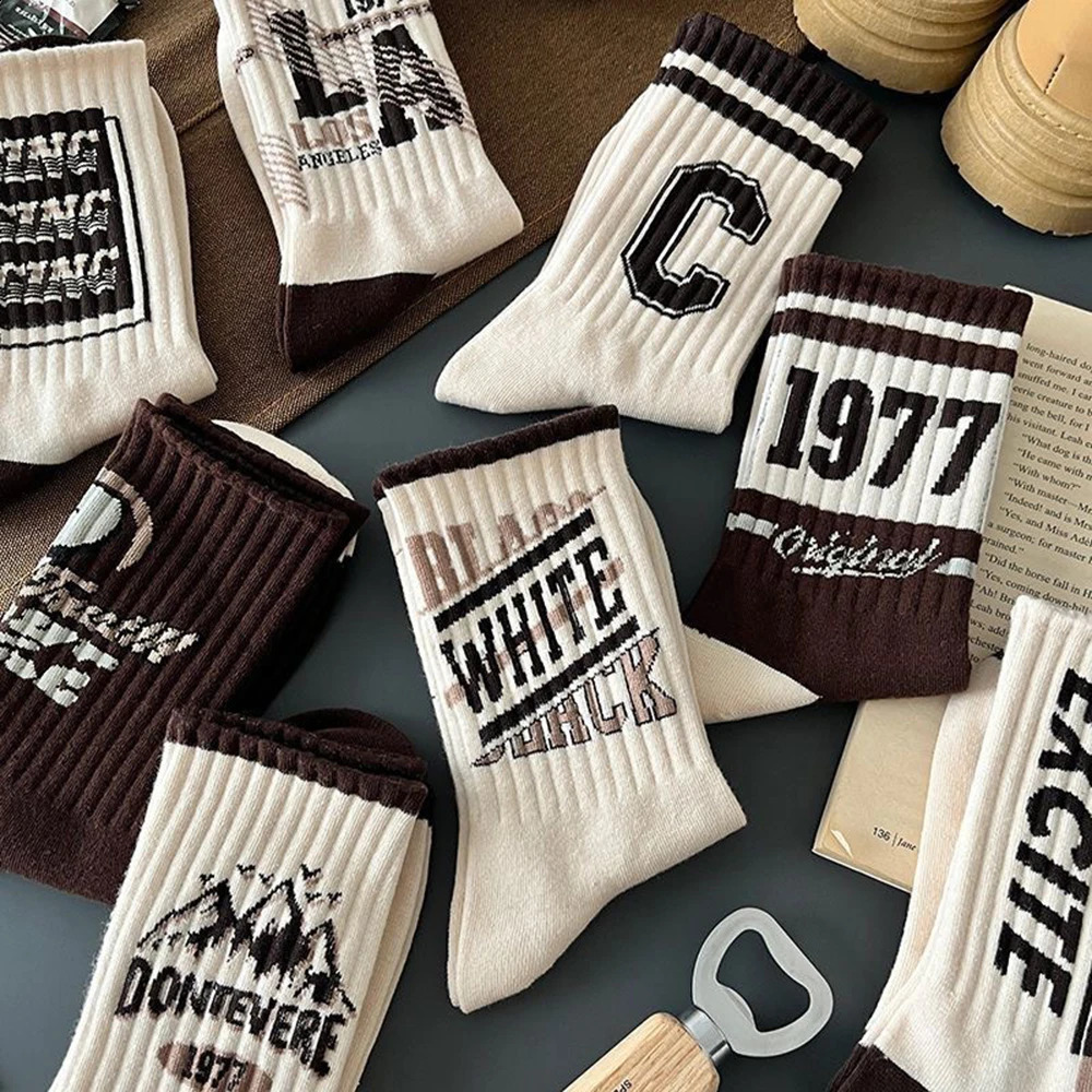 8 Pairs Spring Autumn Men Women Letter Printed Mid Tube Socks Soft Comfortable Breathable Fashionable All Season Casual 260622 - view 7