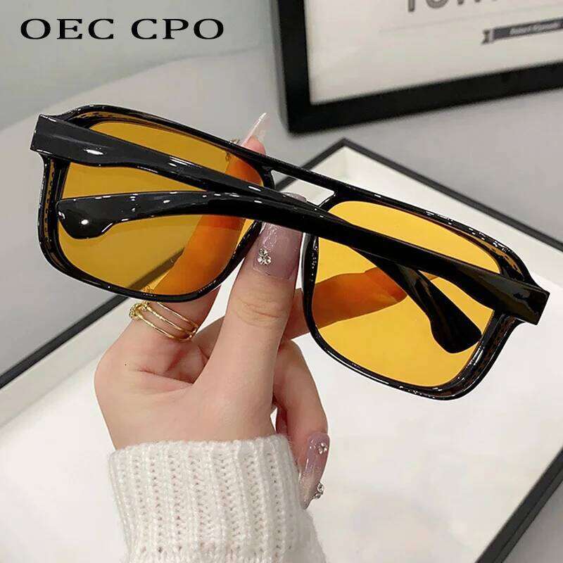OEC CPO Square Sunglasses Double Bridges Retro Shades UV400 Trending Colors Orange Yellow Fashionable Sun Glasses for Women Men 26Y0626 - view 3
