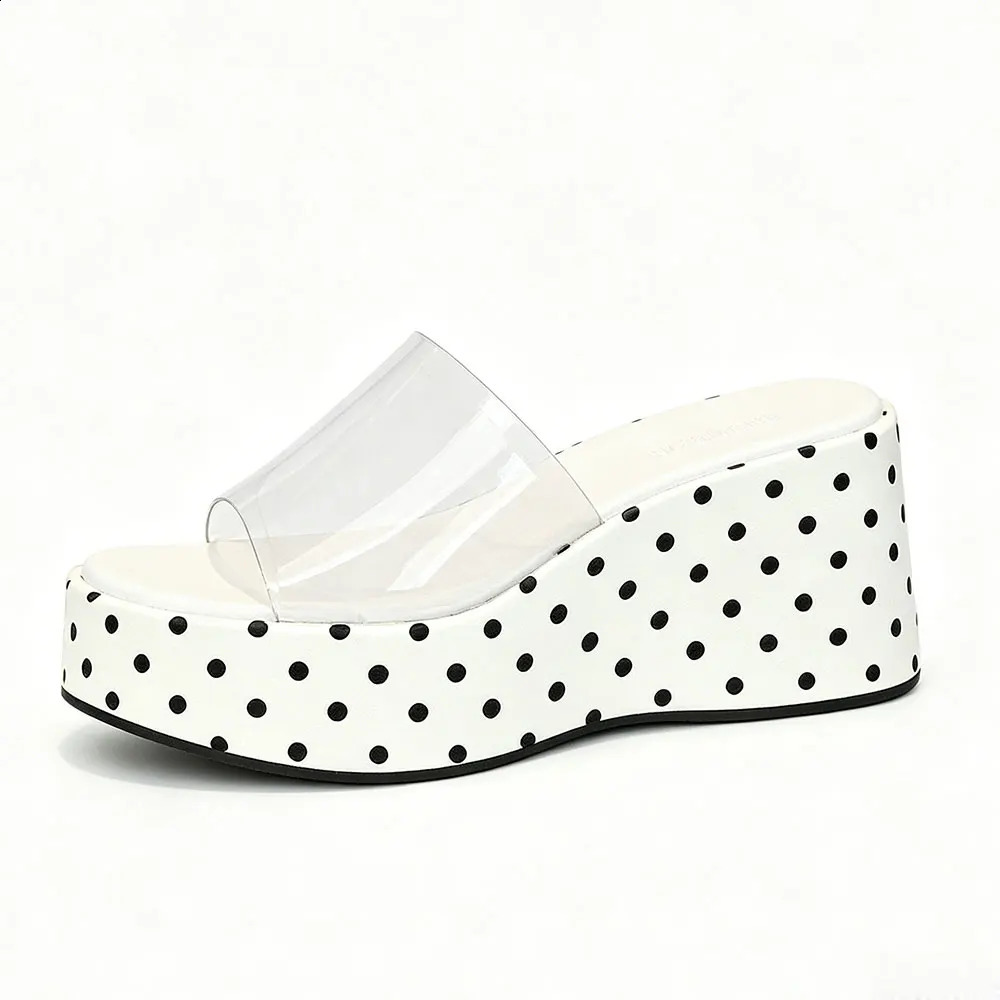 Transparent PVC Wedge Slide Mules Shoes Women Vintage Slip On Platform 75CM High Heel Leopard Print Polka Dot Summer Sandals 260626 - view 4