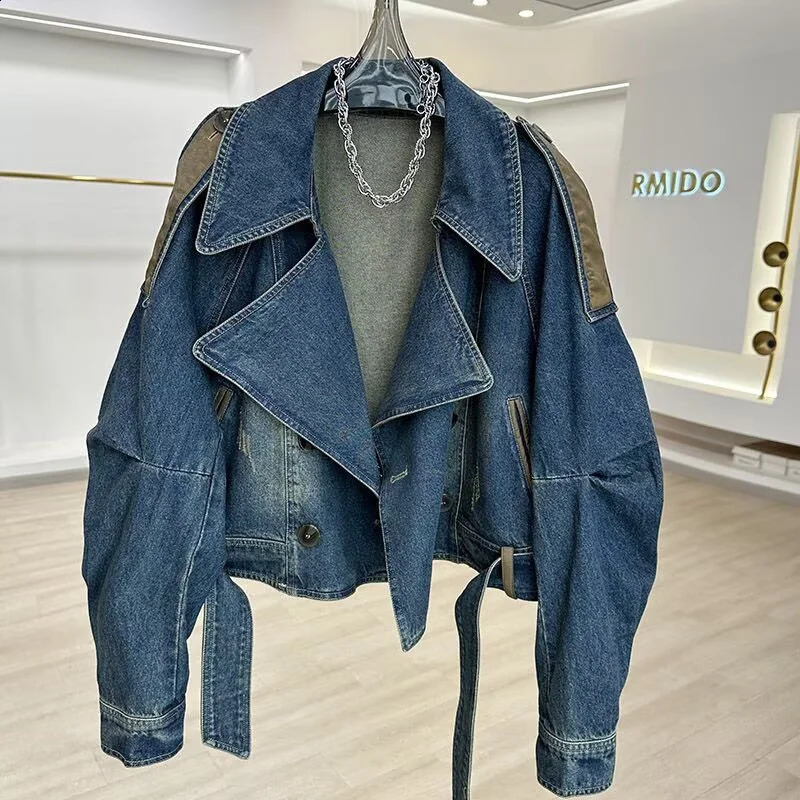 Heavyweight Denim Patchwork Jacket Casual Work Attire Womens Spring Autumn Thin Mid Length Trench Coat n Sense Niche 260626 - view 1