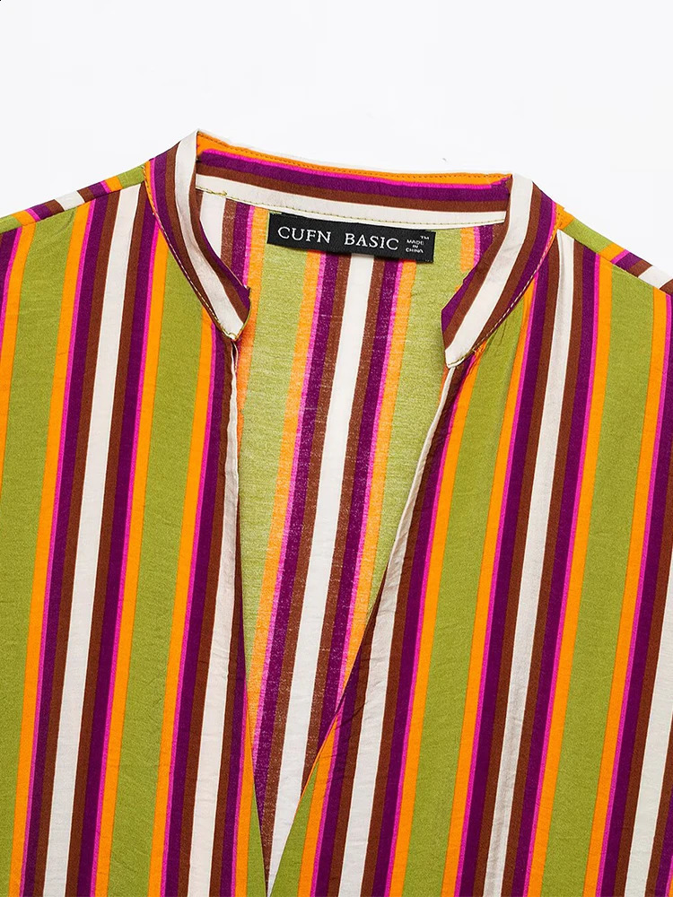 Willshela Women Fashion Striped Bow Lace Up Single Breasted Blouse Vintage VNeck Short Sleeves Female Chic Lady Shirts 260626 - view 4