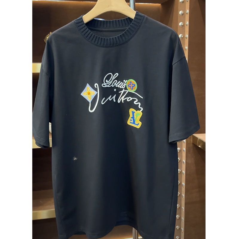 2026Summer Letter Clover Embroidery Slightly Elastic Simple Men's Round Neck Couple T-Shirt Trendy Fashion Short Sleeve Stylish