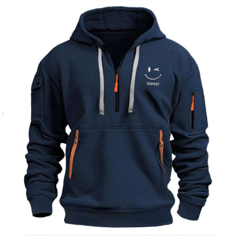European new men's zipper pocket loose-fit sportswear, casual hooded jacket, with collar design W260626 - view 5