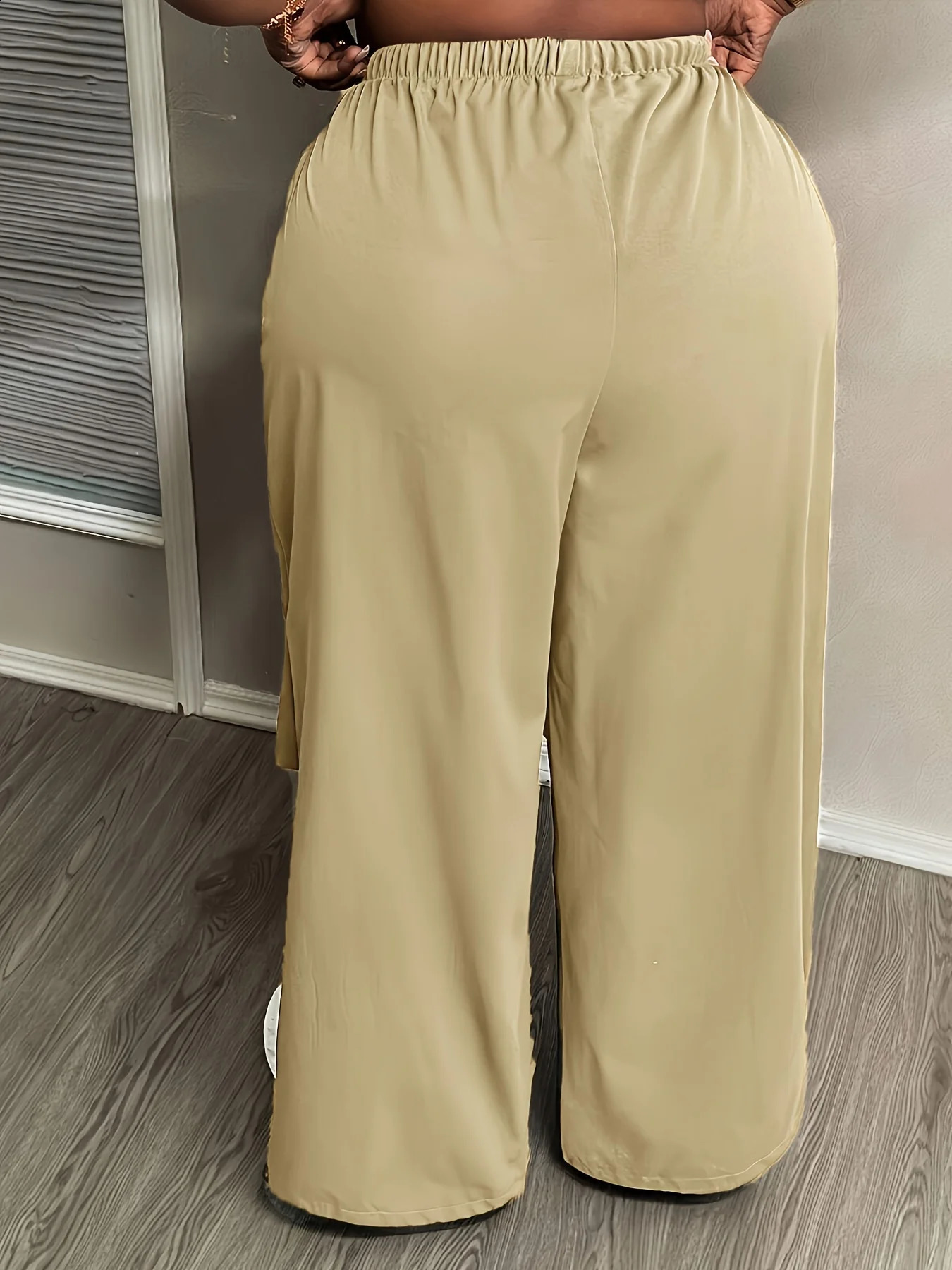 Womens Khaki Cargo Pants Elastic Waist Drawstring Loose Wide Leg Pockets Casual Sport Trousers for Summer Streetwear 260625 - view 3