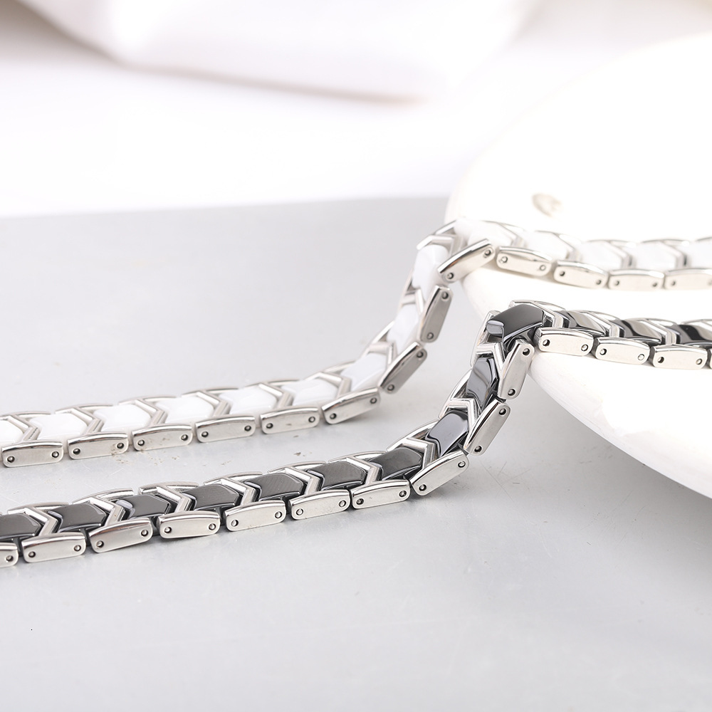 New In 10MM Black And White Ceramic 2 Tone Steel Bracelet Fashion Spliced Stainless Steel M Versatile Chain For Women And Men Bijoux Jewelry Wholesale - view 8