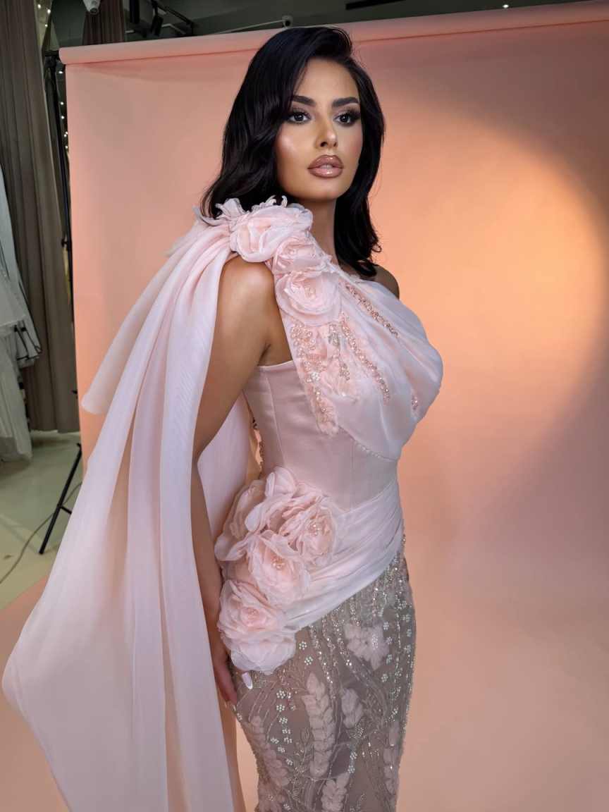 Grateful Mermaid Evening Gowns Robes De Soiree Flowers Appliques One Shoulder Birthday Engagement Prom Dress Customized - view 4