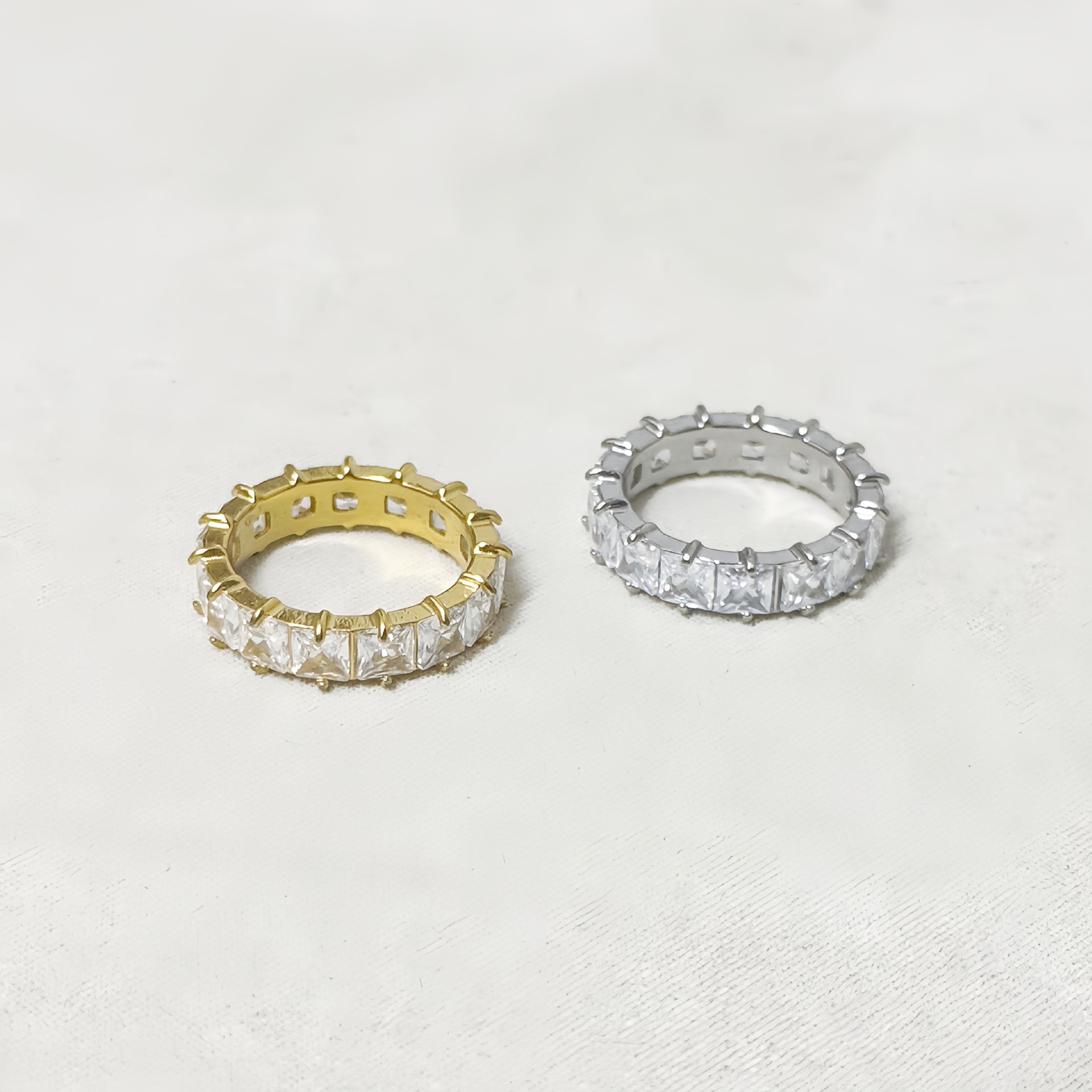 Titanium steel European and American fashion square zircon ring 18k real gold plated jewelry - view 5