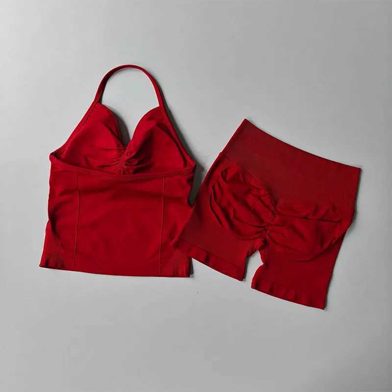 Set Sports 2 Women Pieces Yoga Set Backless Tank Yoga Tops Scrunch Seamless Shorts Suit Sport Gym Set Sportswear Workout Set M260626 - view 3