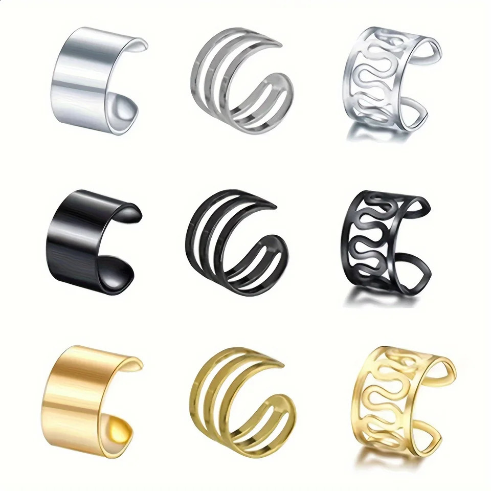 1pc3pcs Mens Fashion Ear Clips Punk Street Stylish Earrings NonPiercing Clip On Body Jewelry for Women Silver Black Gold 260623