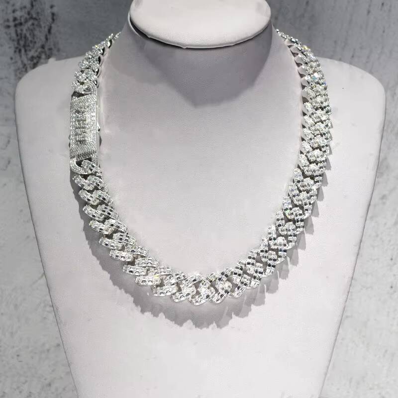 Cuban Link Chain Pass Diamond Tester Hip Hop Custom Clasp 925 Silver Iced Out Baguette Moissanite Cuban Chain Link Necklace - view 5