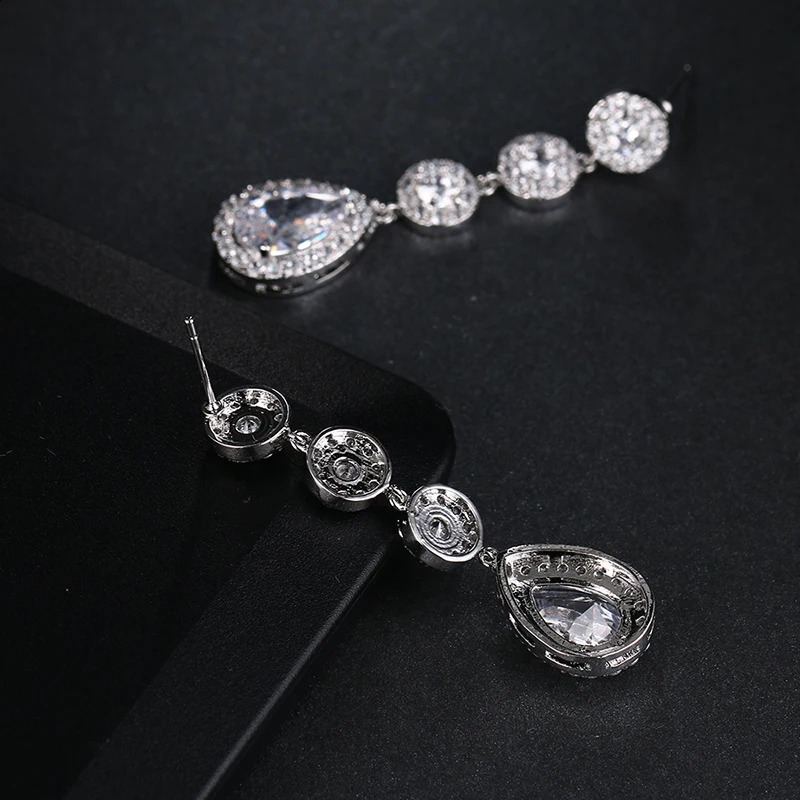 SUGO Fashion Shiny High Quality Long Water Drop Cubic Zircon Earrings for Elegant Women Wedding Party Jewelry Accessories 260625 - view 7