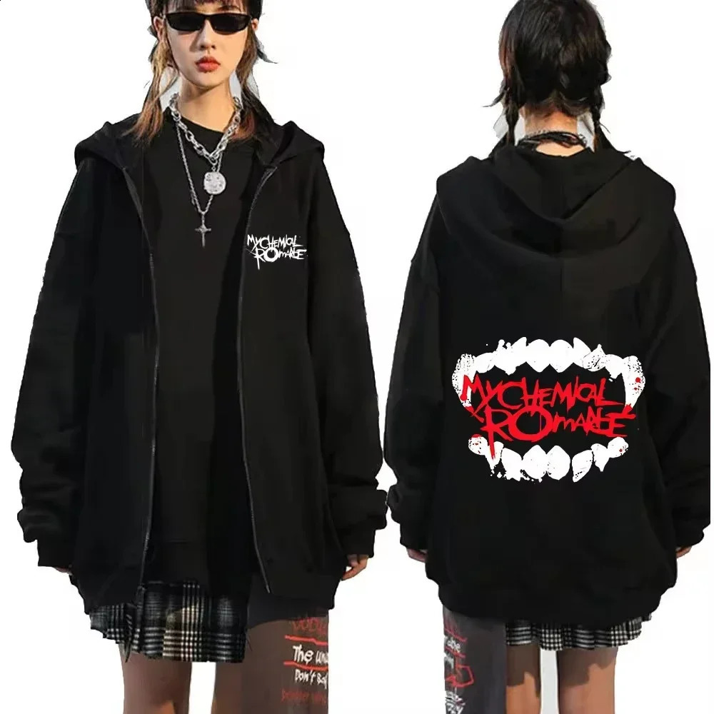 My Chemical Romance Letter Print Zip Up Jacket Hoodies Women Casual Gothic Retro Clothing Vintage Oversized Sweatshirts Unisex 260626 - view 3