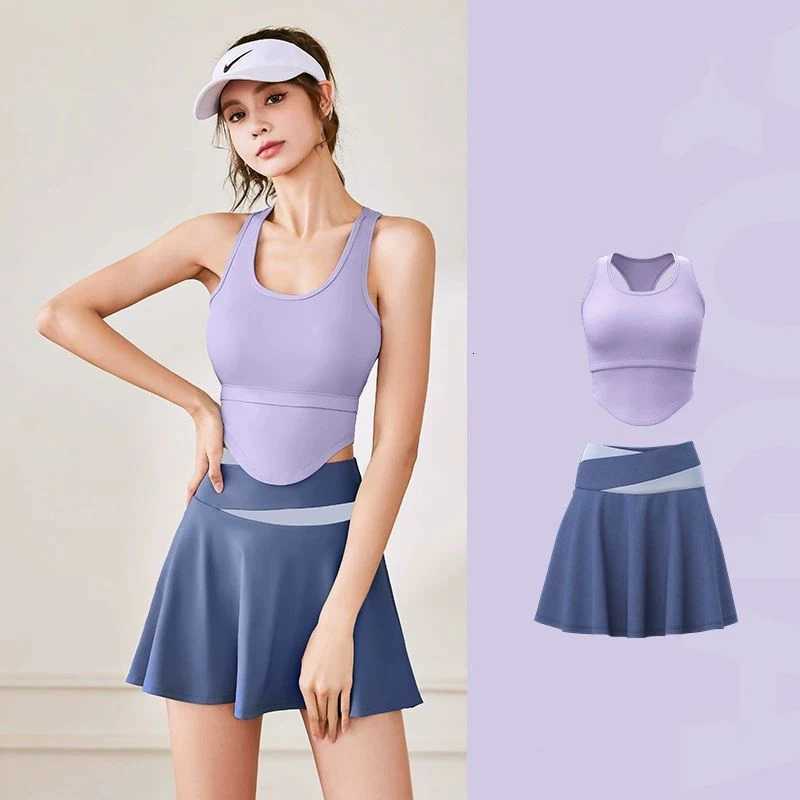 Summer Lightweight High Waist Women Slim Fit Squat Proof Skort Matching Sets U-Shaped Cutout Wide Strap Tank Top Yoga Sets M260626 - view 4