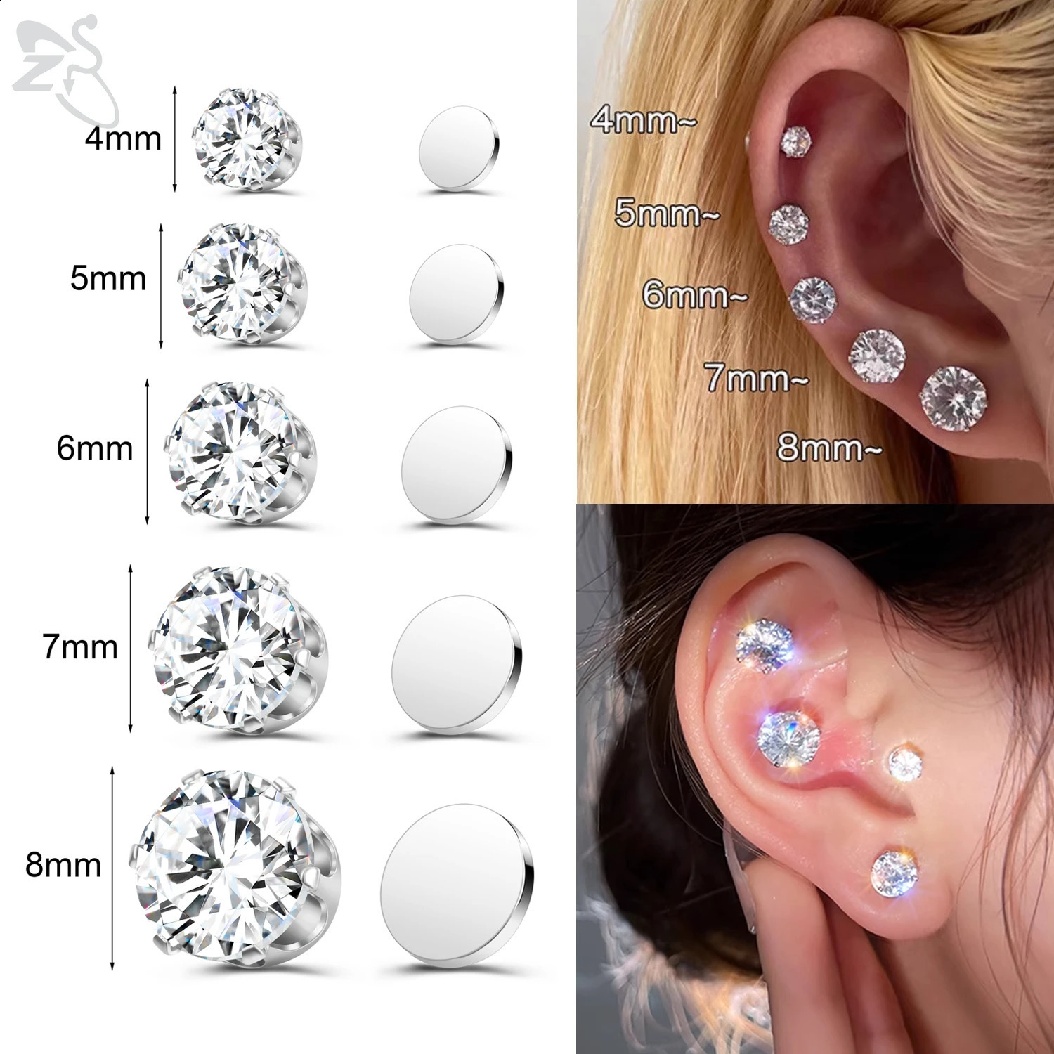 ZS 1 Piece Magnetic Clipon Earrings Star Heart Shape CZ Crystal Ear Clip No Piercing Stud Pierced Earring Jewelry 48MM 260623 - view 3