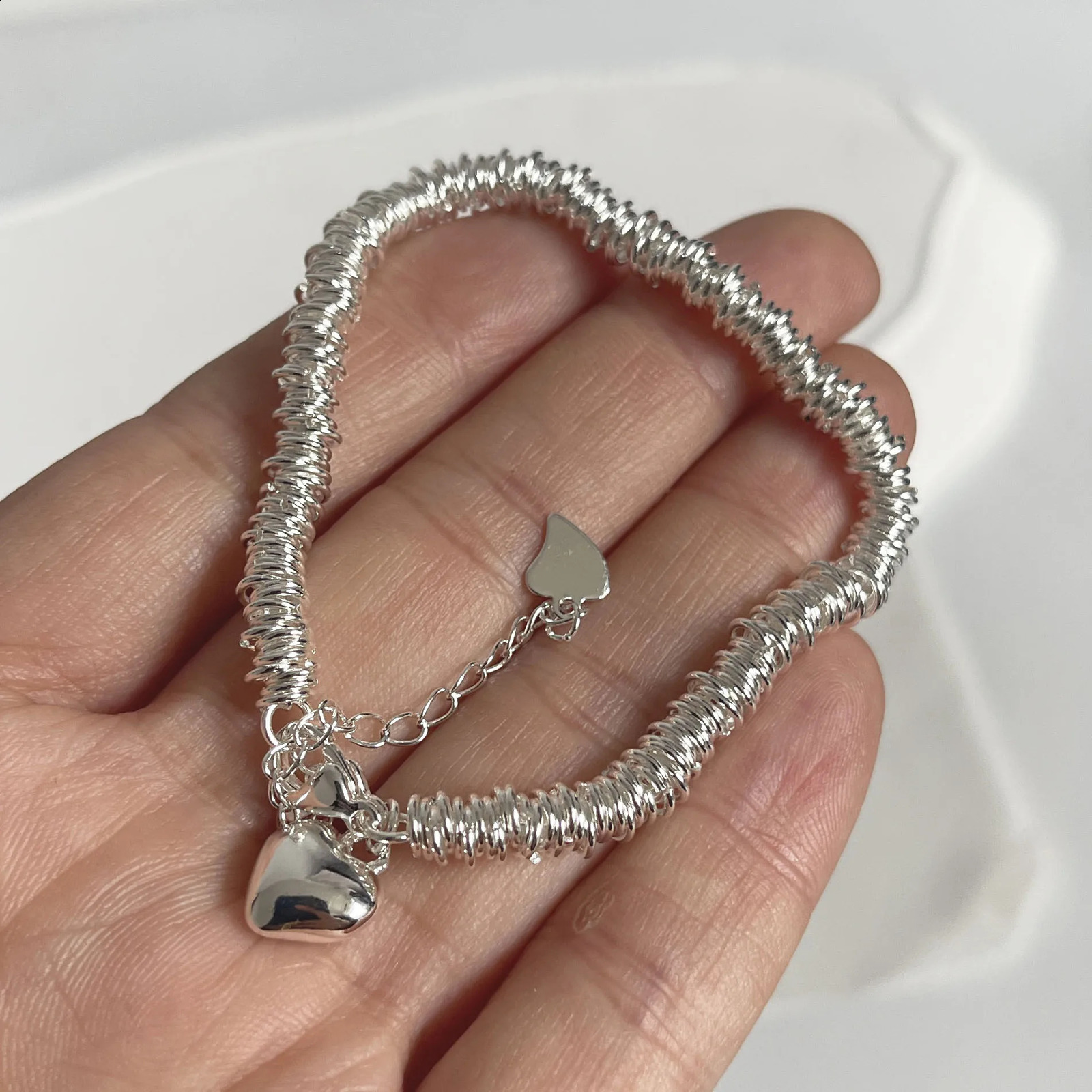 100 Solid 925 Sterling Silver Metal Bracelet for Women Handmade Simple Stone Bracelet Birthday Gift Party 260626 - view 6
