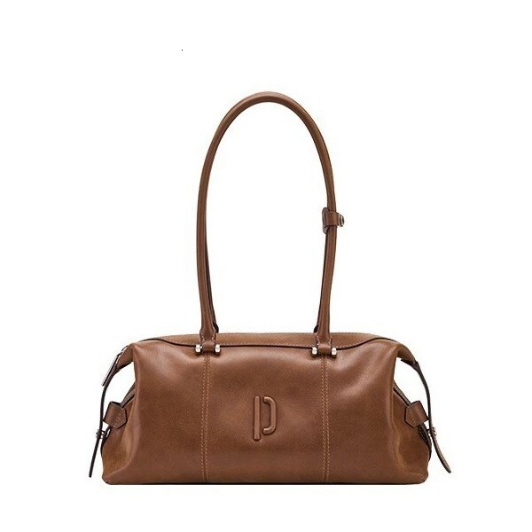New Vegetable-Tanned Leather Clown Bowling Oil-Waxed Long Handle Handheld Underarm Commuter Single-Shoulder Baguette Boston Bag Underarm Bag Vintage F - view 6
