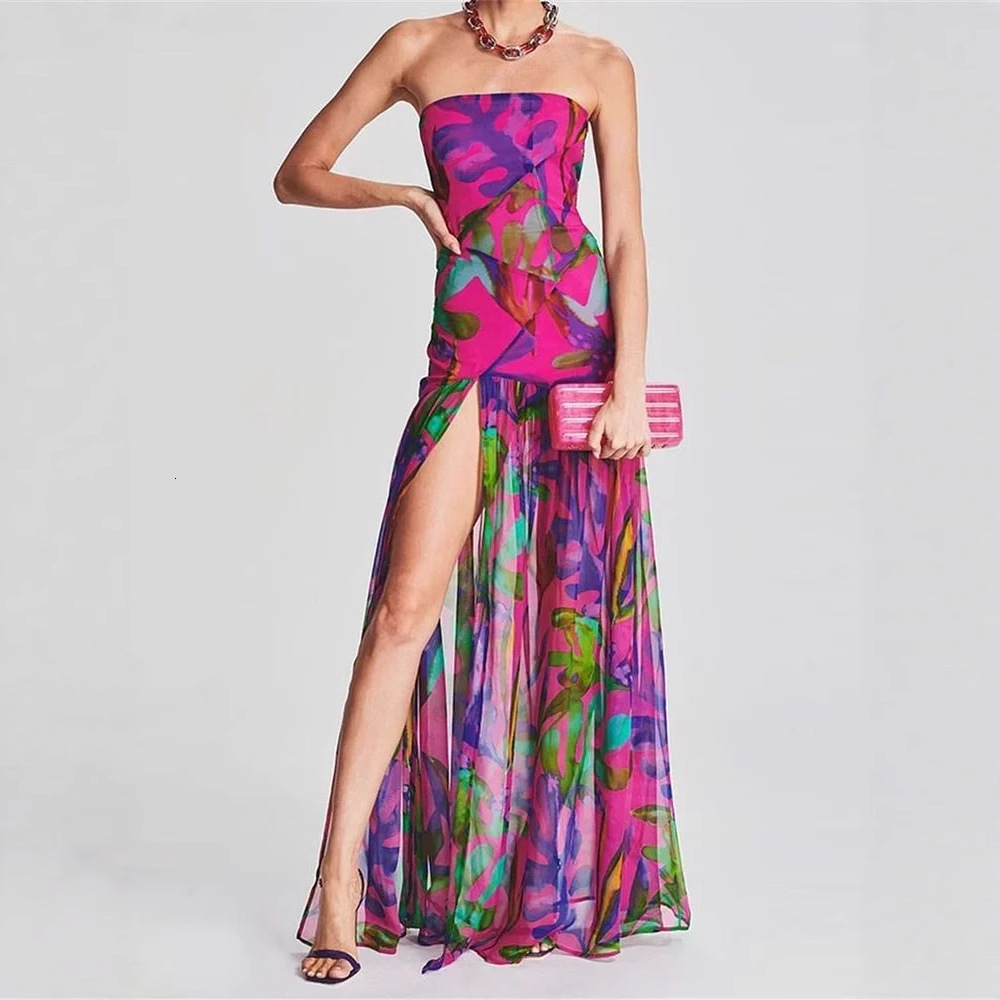 Printed strapless sleeveless dress for women