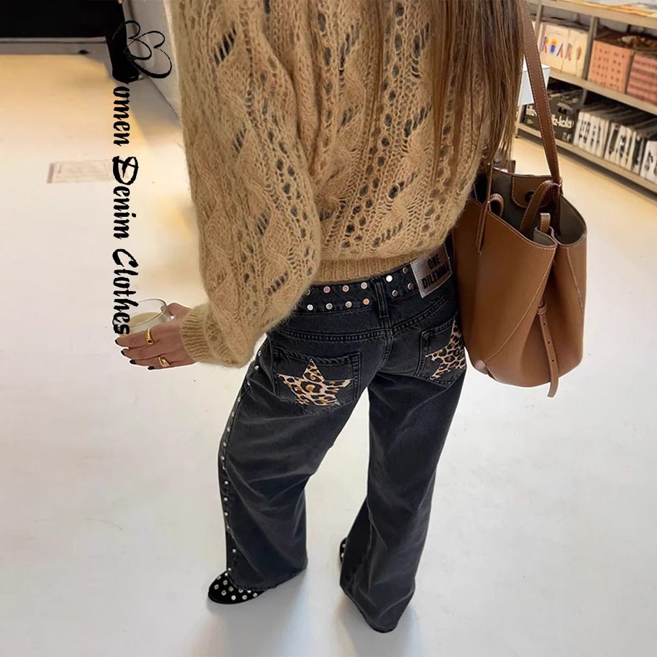 One Dilemma European And American Star Print Rhinestone Embellished Loose Straight Jeans Women's Clothing Embroidered Jeans Straight Leg Pants - view 1