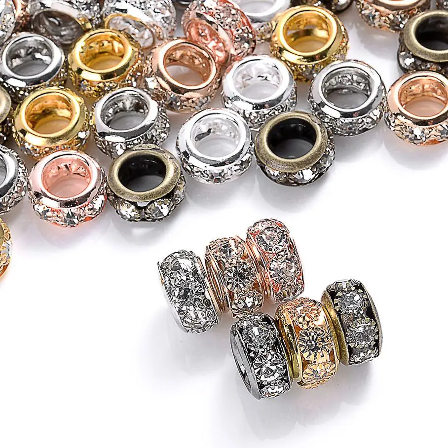 10-30pcs/lot Rhinestone Spacer Beads Round Gold Silver Metal Czech Crystal Beads for Jewelry Making DIY Bracelets Accessories 260623