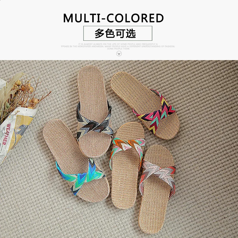 2026 Summer Women Linen Slippers Non-Slip Breathable Flat Shoes Couple Open-Toe Home Sandals Indoor House Slides for All Seasons 260624 - view 7