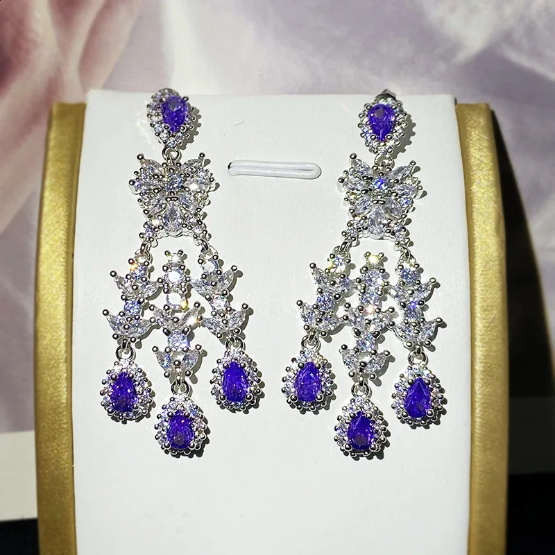 925 Silver Vintage Tanzanite Sapphire Stud Earrings Inlaid Water Drop Zircon Earrings Womens Party Gift 260625 - view 4